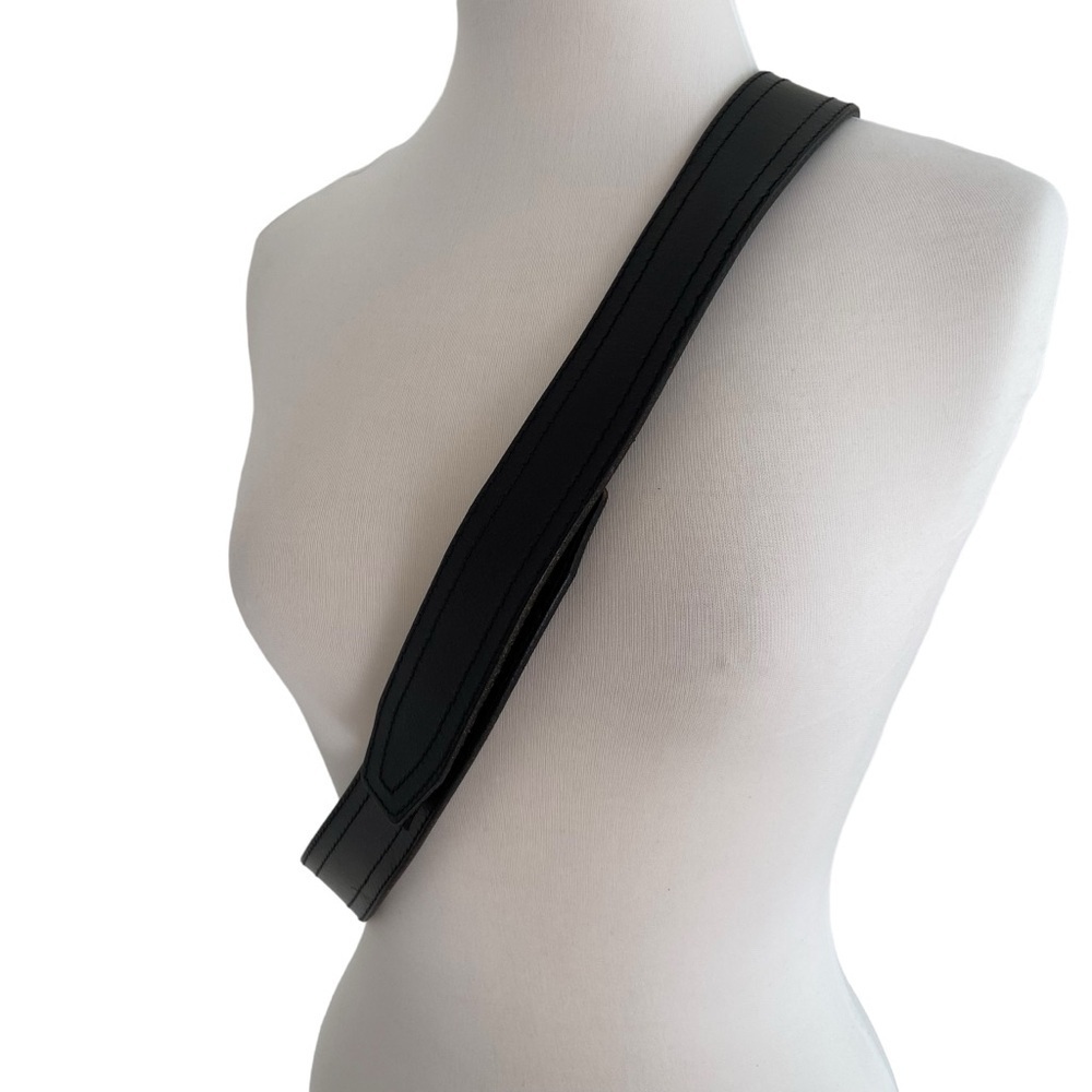 Unisex black solid genuine leather hook and loop fasteners closure XL size 44